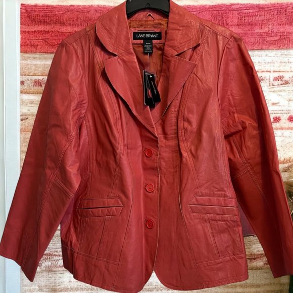 Lane Bryant Jackets & Blazers - Lane Bryant Coral Leather Notch Collar Blazer Jacket NEW Size 18/20